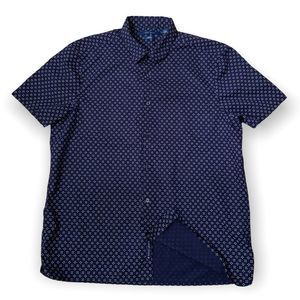 PERRY ELLIS Navy Floral Print Button Down Shirt
